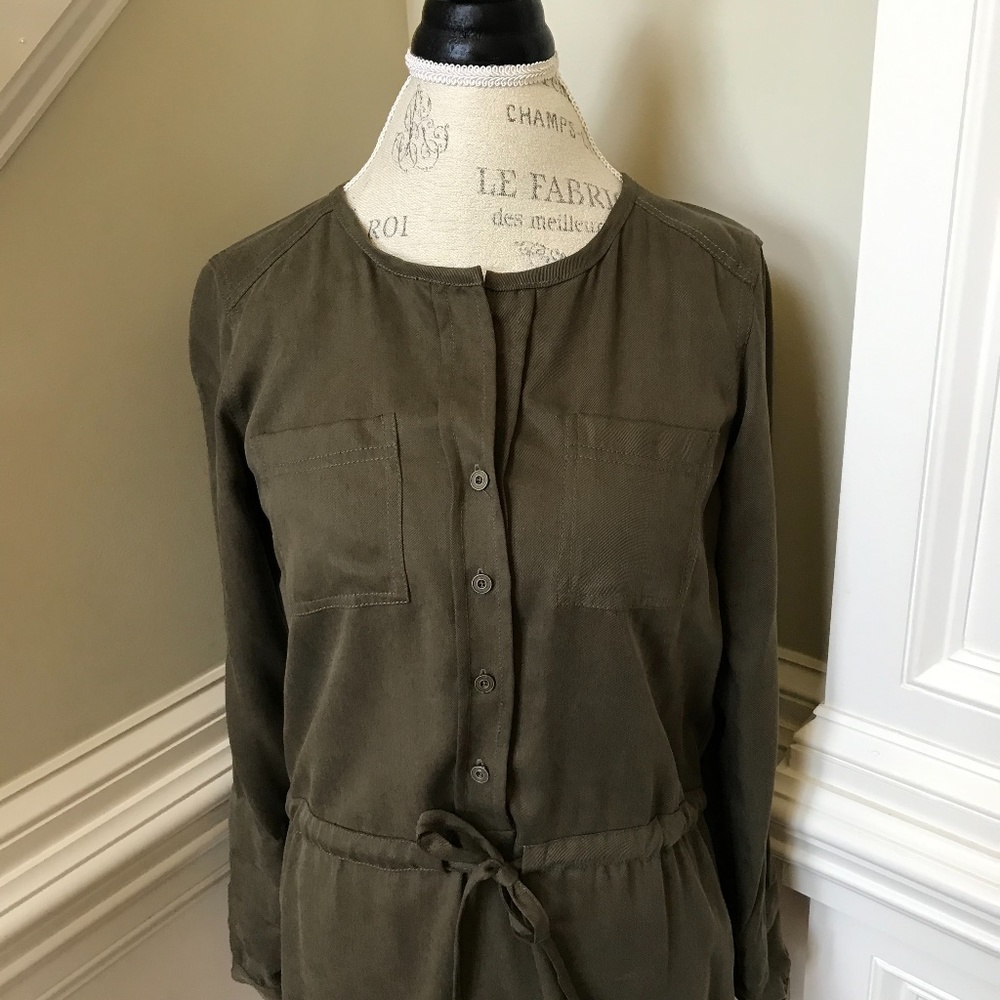 Michael Stars Shirt Dress XS Green Long Sleeve - Picture 4 of 13